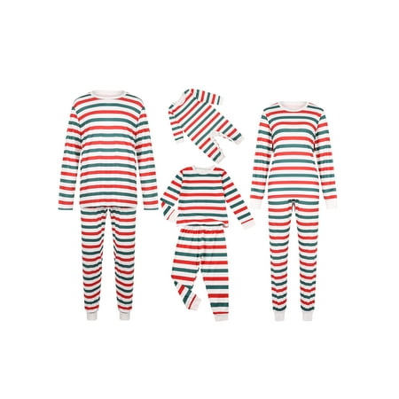 

EYIIYE Family Parent-child Pajamas Fresh Stripe Printing Long Sleeve Tops and Trousers Home Clothes Set