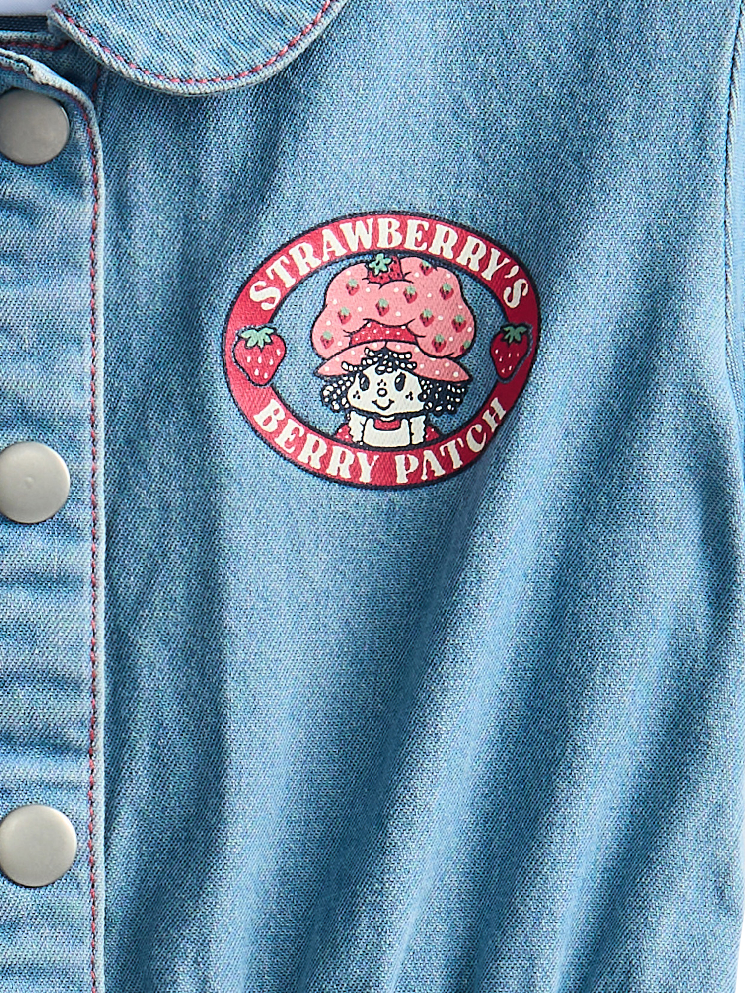 Strawberry Shortcake Toddler Girl Denim Romper with Short Sleeves, Sizes 12M-5T
