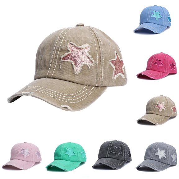 Beach Hats for Women Women Cowboy Star Print Baseball Summer Sun Hat Black One Size