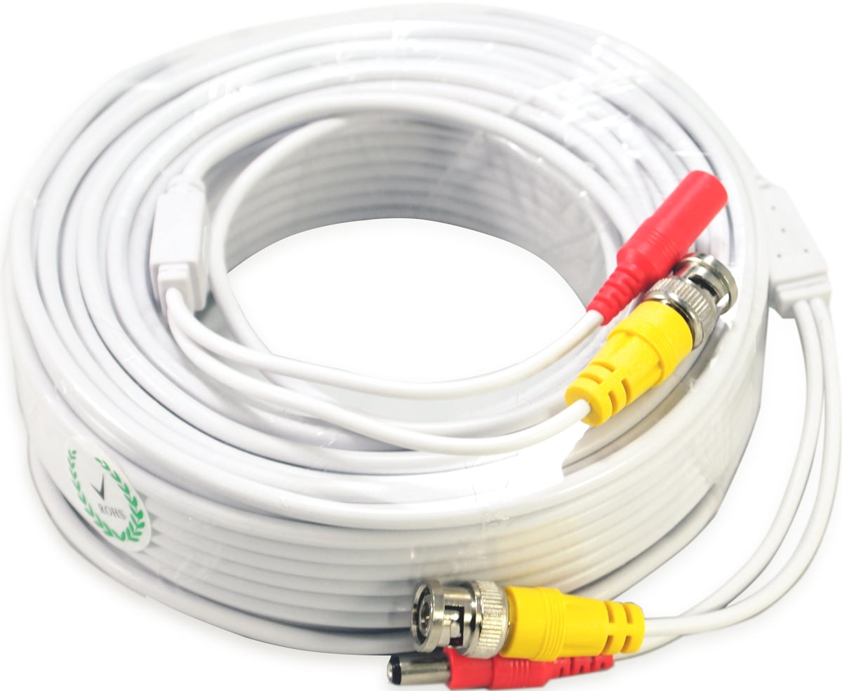 Evertech 4 Pcs 100 Feet White Ready-made Video and Power CCTV BNC Cable for Security Camera Surveillance Systems