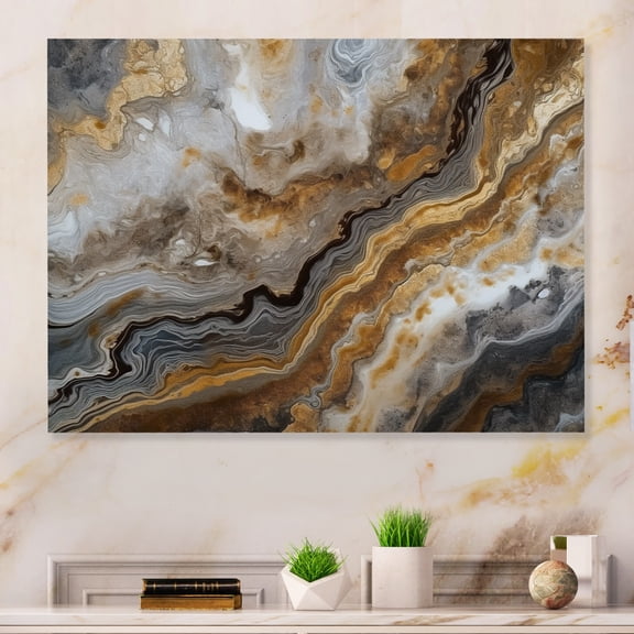 Designart "Marble Essence Gold and Grey I" Abstract Marble Metal Wall Decor