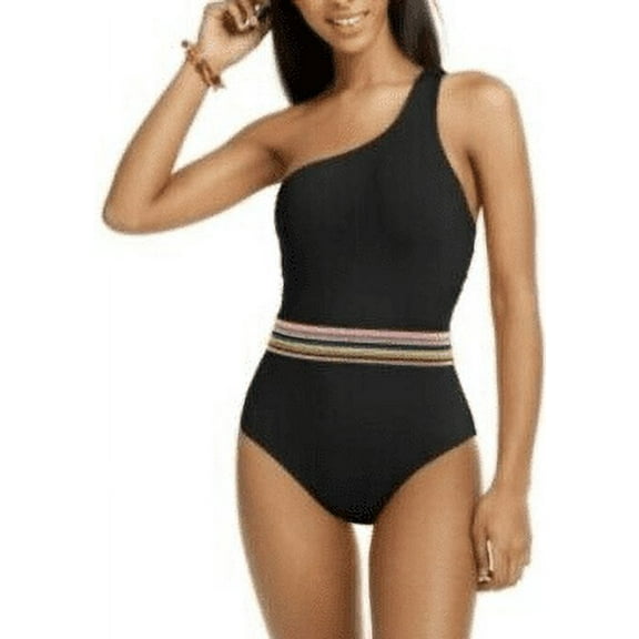 Bar III BLACK Cabo Wabo Asymmetrical Banded One-Piece Swimsuit, US X-Small