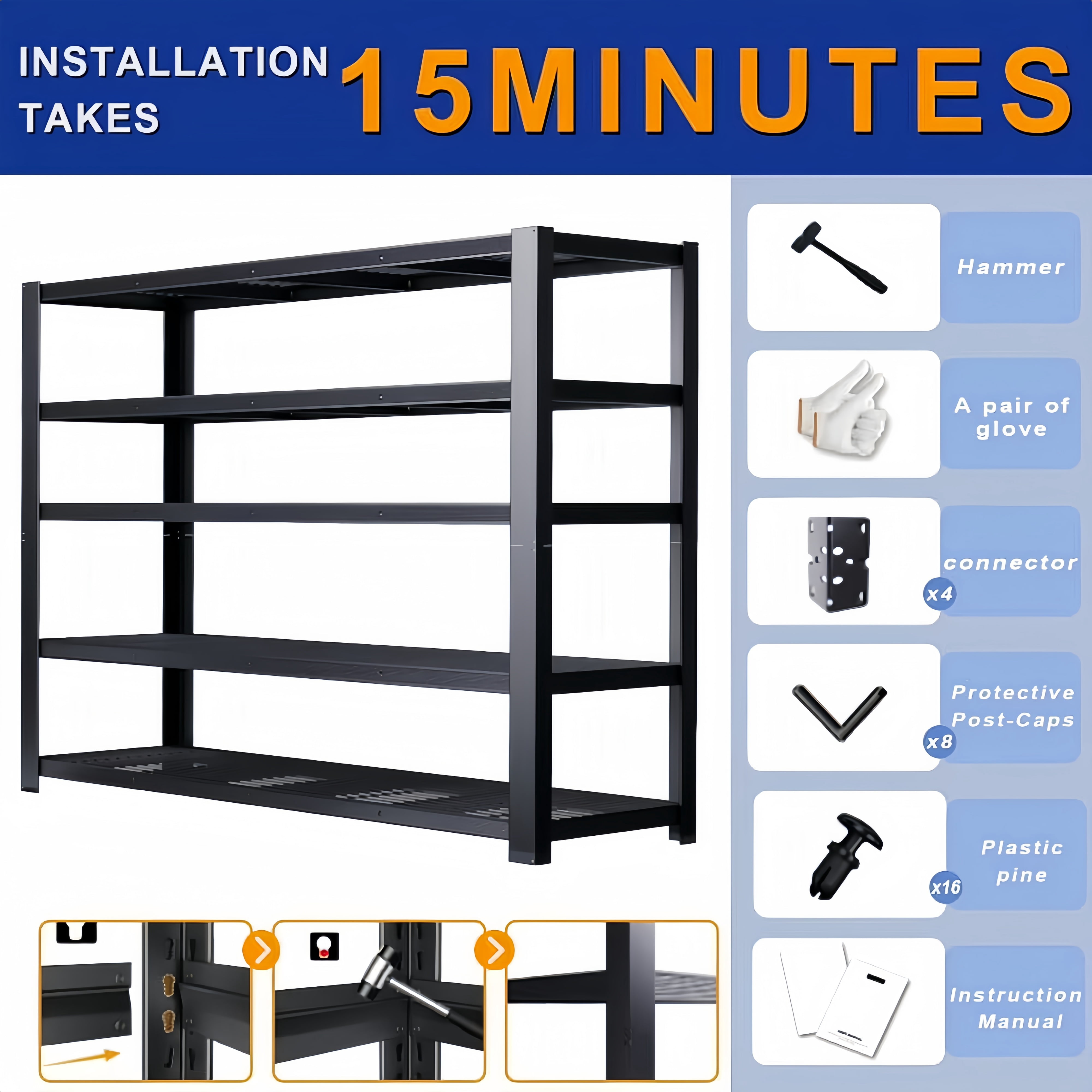 84''H Garage Shelving Unit, Black Storage Shelf, 5 Tiers Storage Kitchen Racks, Free Standing Heavy Duty Metal Adjustable Shelves