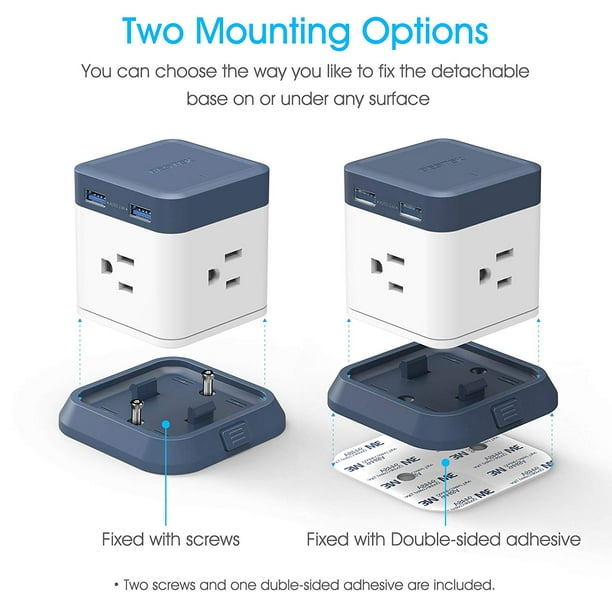 Multiprise Cube 5 Prises Avec 4 USB Ports, 9-En-1 Rallonge