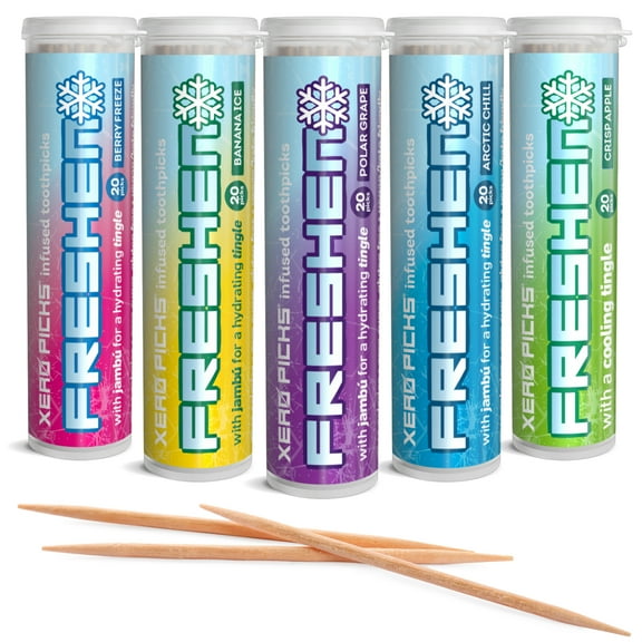Xero Picks Freshen - Variety - Infused Flavored Toothpicks for Long Lasting Fresh Breath & Dry Mouth Prevention - 100 Picks - 5 Pack