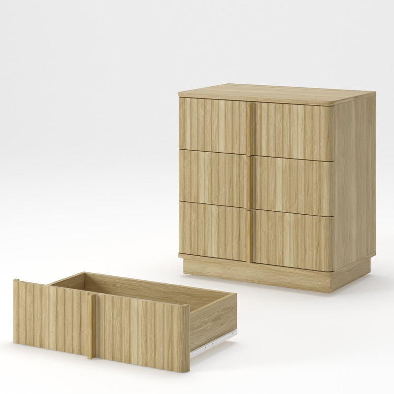 Vertical Stripe 3-Drawer Nightstand Set of 2,Vintage Retro End Table Coffee Table for Bedroom, Living Room, Home Office,Natural