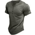 thumbnail image 2 of WREESH Men's Workout Henley Shirt Workout Tops Solid Color Button Short Sleeve Muscle Shirt Gray, 2 of 4