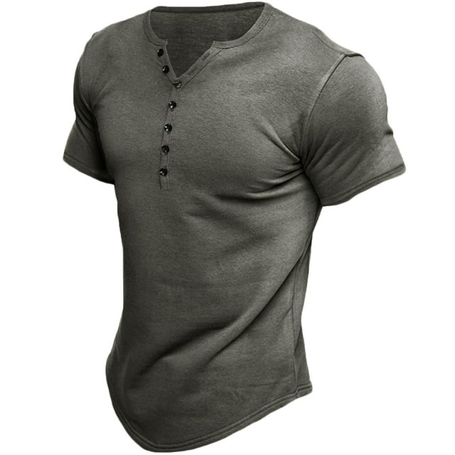 Birdeem Chemises pour Hommes Chemise Décontractée Unie à Boutons en Coton à Manches Courtes Col Rond