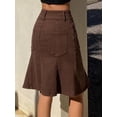 thumbnail image 3 of Brown Cotton Denim A-Line Skirt With Button Front And Pockets, 3 of 8