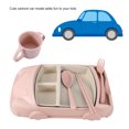 thumbnail image 3 of Hukapapa Niños Vajilla De Paja De Trigo Coche De Dibujos Animados Plato De Alimentación Plato Tazón Juego Tenedor Cuchara Palillos Rosa, 3 of 8
