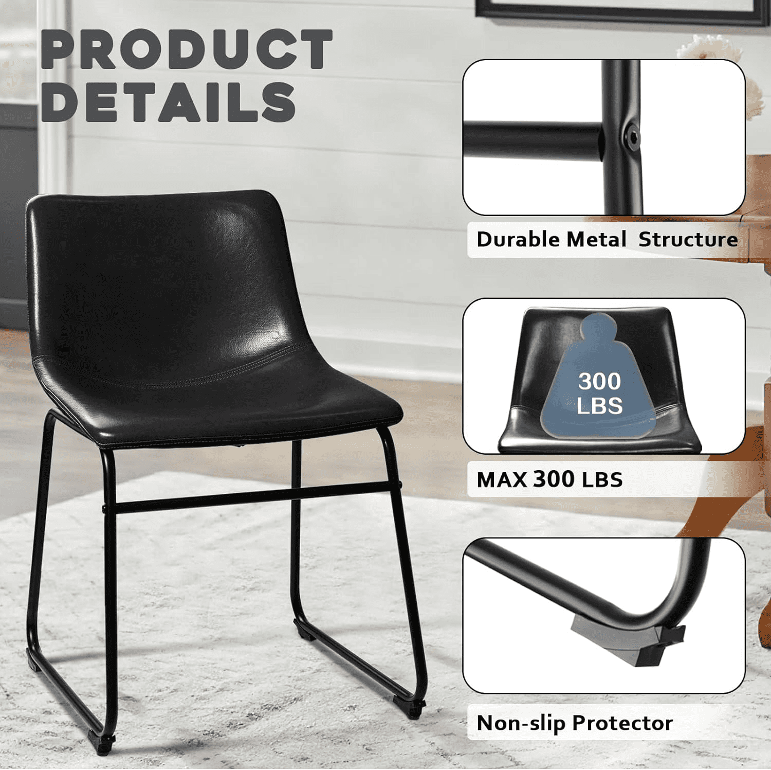 Waleaf 18 inch Bar Stools Set of 2,Counter Height Bar Stools with Back, Modern PU Leather Stools with Metal Leg and Footrest