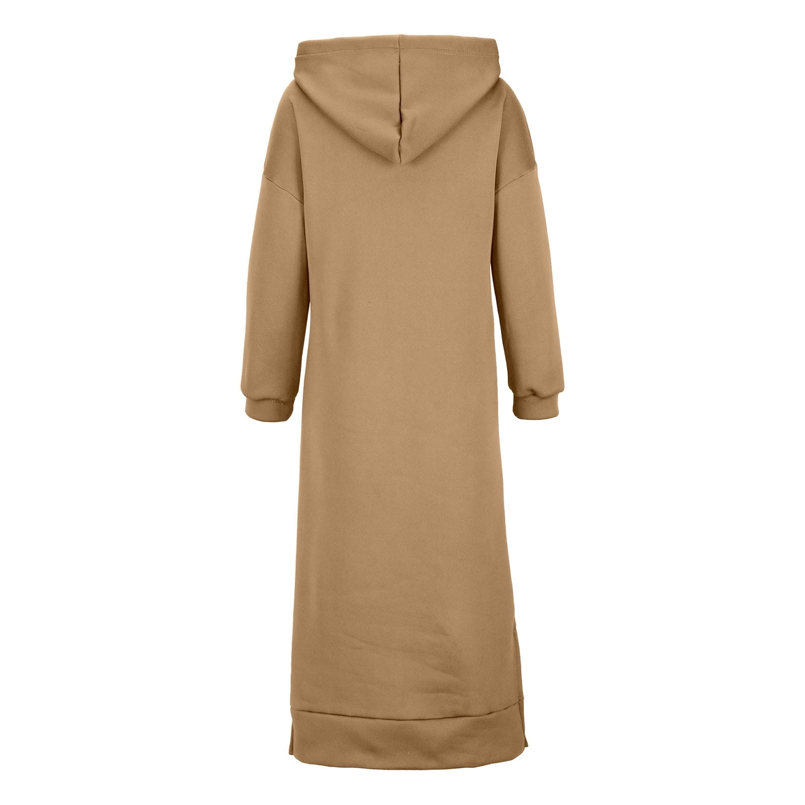 Long Hoodie Sweatshirt Dress with Pockets Cotton Fleece Hooded Pullover Hoody Maxi Dresses for Women Winter Fall (5X-Large, Khaki)