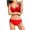 Red, variant on Kilaqueen Popular Swimsuits for Women Two-Piece Solid Color Adjustable Halter Neck Pleated Low Waist Bikini Separates Swimsuit
