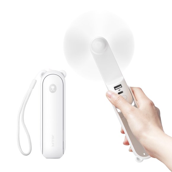 JISULIFE Handheld Fan with 4800 mAh Powerbank, Pocket Personal Fan, Enhanced Airflow, Rechargeable Quiet Mini Fan