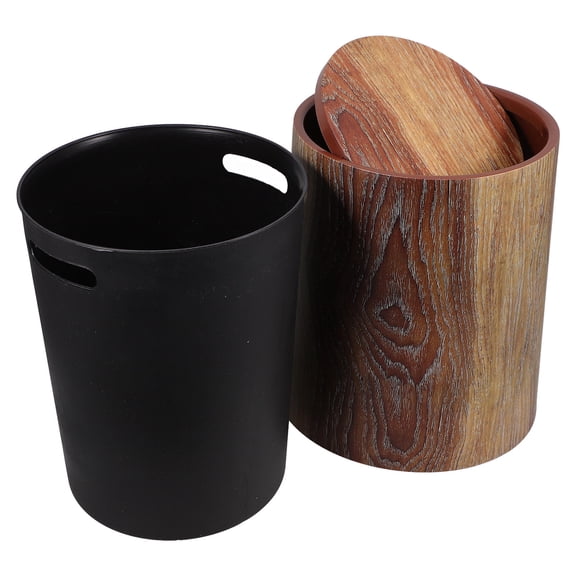 DEEPCRAFF Plastic Kitchen Trash Can with Swing Lid and Stylish Wood Grain for Efficient Waste Organization