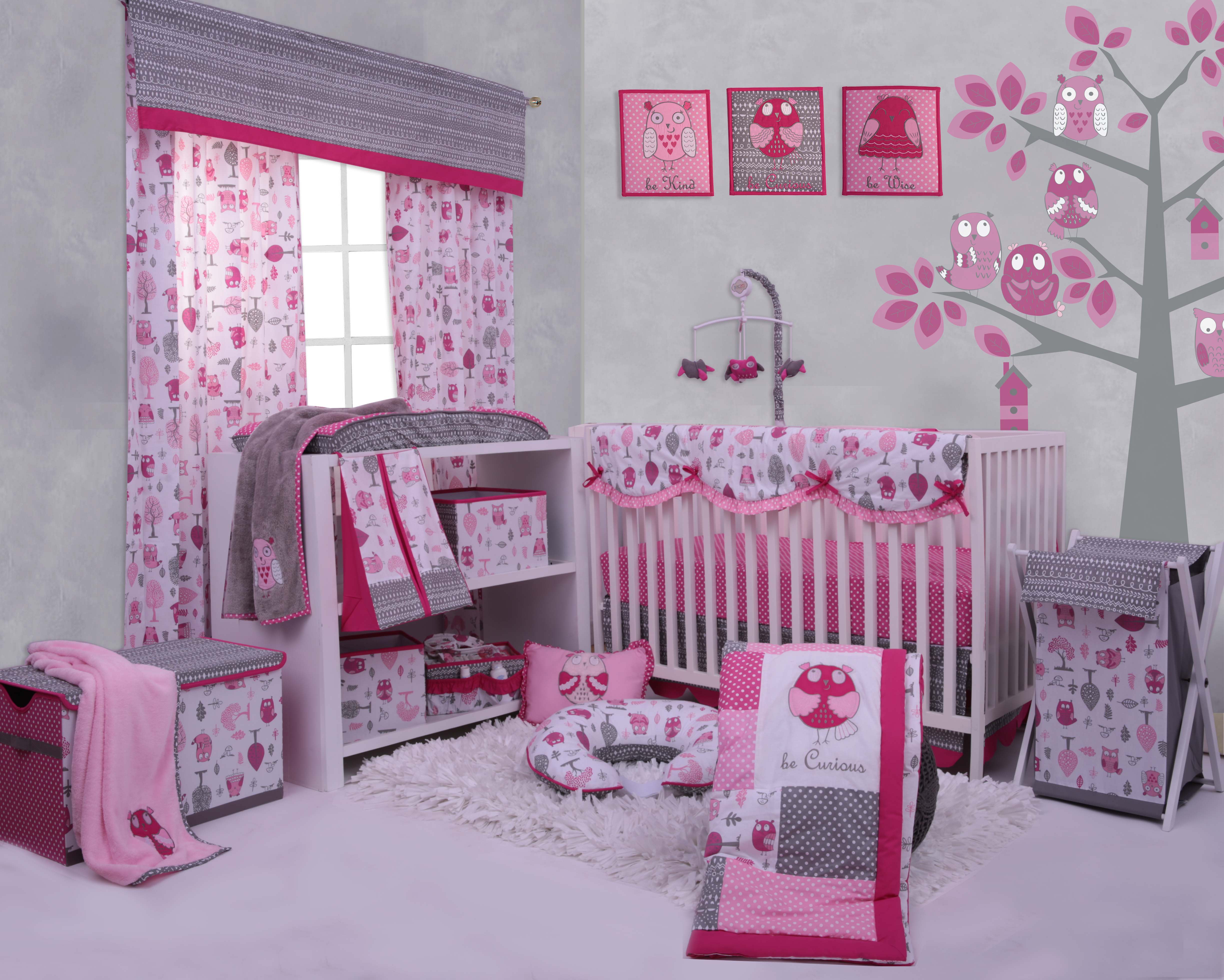 Bacati - Owls Pink/Grey Girls Pink Plush Blanket - image 5 of 8