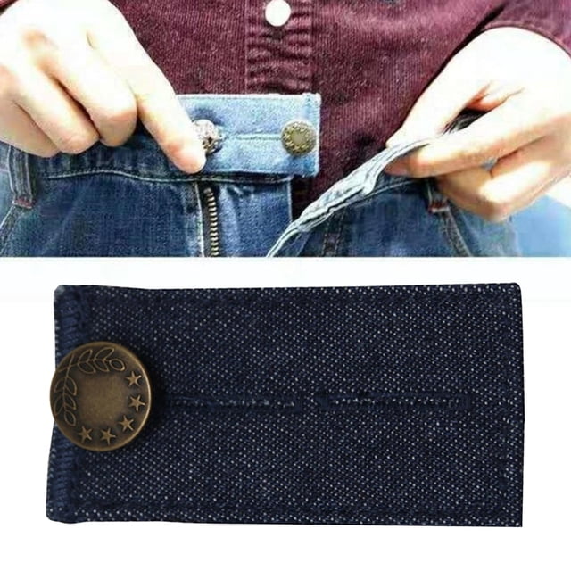 Extensores de cinturo de pantalones elásticos para pantalones, vestidos y jeans, extensores de botones de pantalón ajustables para hombres y mujeres Azul oscuro
