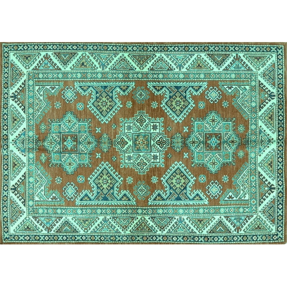 Ahgly Company Machine Washable Indoor Rectangle Persian Turquoise Blue Traditional Area Rugs, 5' x 7'