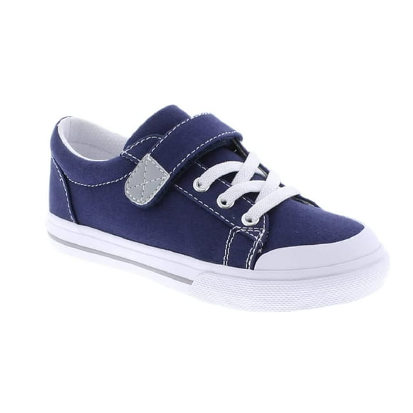 FOOTMATES Jordan Strap Canvas Flats Boys and Girls Shoes - Tennis Sneakers with Wide Toe Box, Custom-Fit Insoles, Vulcanized Outsoles - Navy, 11 Little Kid (4-8 Years)