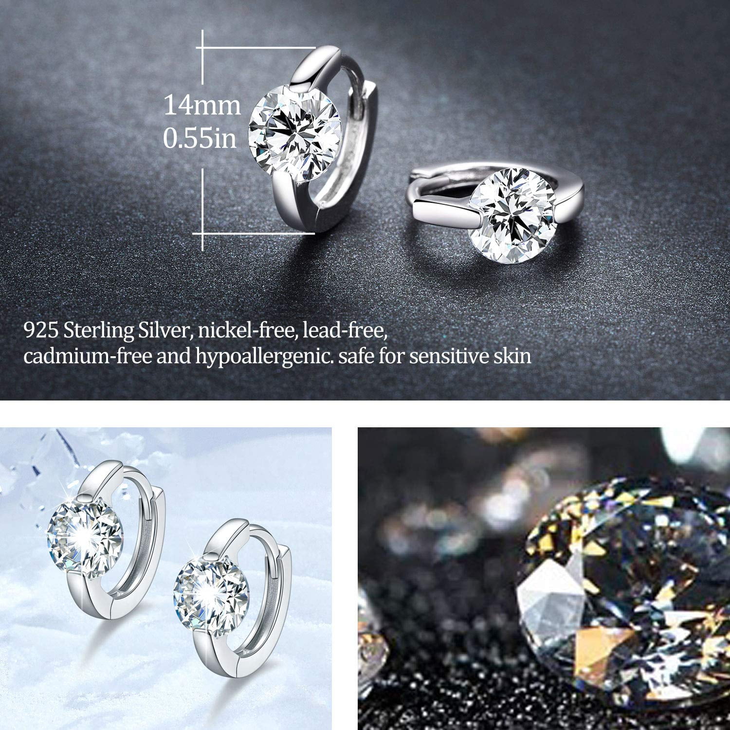 Coachuhhar Hoop Earrings for Women 925 Sterling Silver Hypoallergenic Cubic Zirconia Huggie Earrings Tiny Cartilage Earrings Mini Hoops Earrings Small Earrings Jewelry Gift for Mother's Day