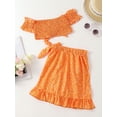 thumbnail image 3 of Genuiskids Kids Girl Summer Outfits 4 5 6 7 8 9 Years Little Girl Off Shoulder Floral Crop Top + Irregula Skirt Sets Bow Ruffle Decoration Sweet Summer Clothing 2Pcs Clothes Set, 3 of 8