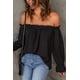 thumbnail image 4 of ABPHQTO Blusa holgada de mujer con escote pronunciado y volantes en negro, 4 of 5