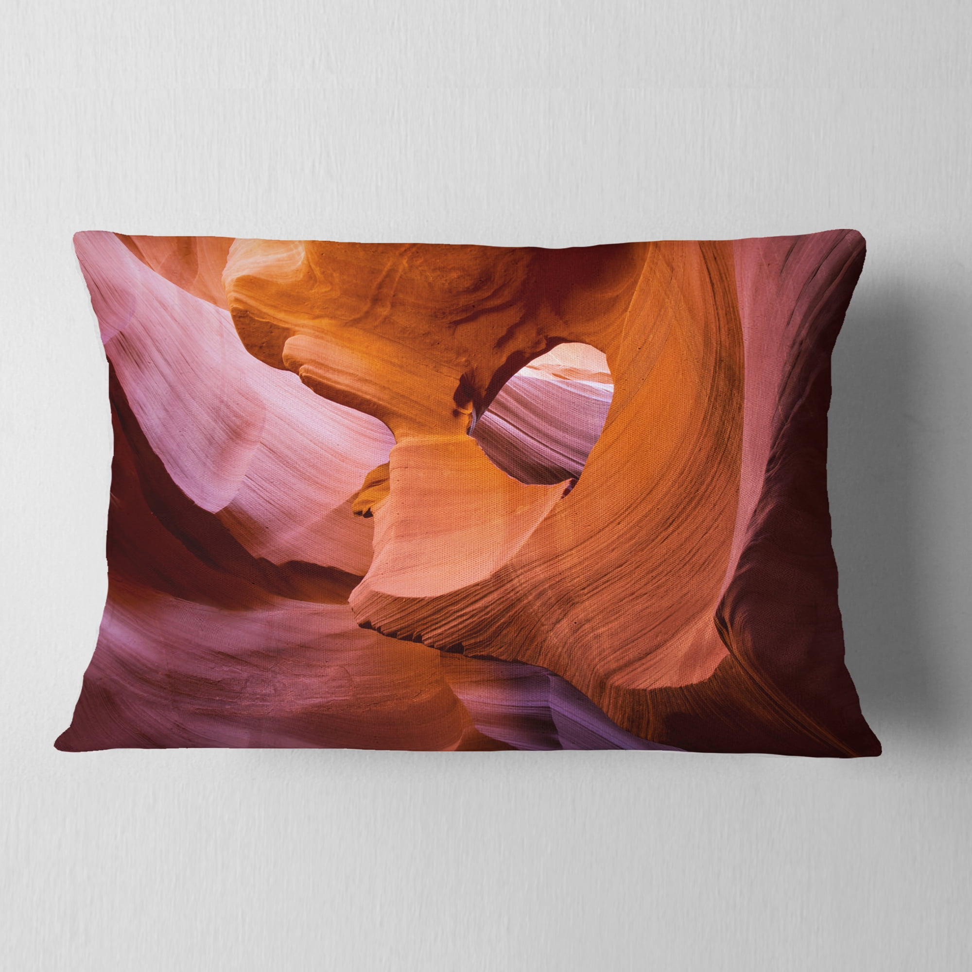 Designart Antelope Canyon Sandstone Waves - Landscape Photography Throw Pillow - 12x20