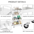 thumbnail image 4 of 4-Tier Plastic Rolling Storage Cart Utility Cart with Extra Hanging Cups Handles Lockable Wheels for Living Room Bathroom Kitchen Office White, 4 of 14