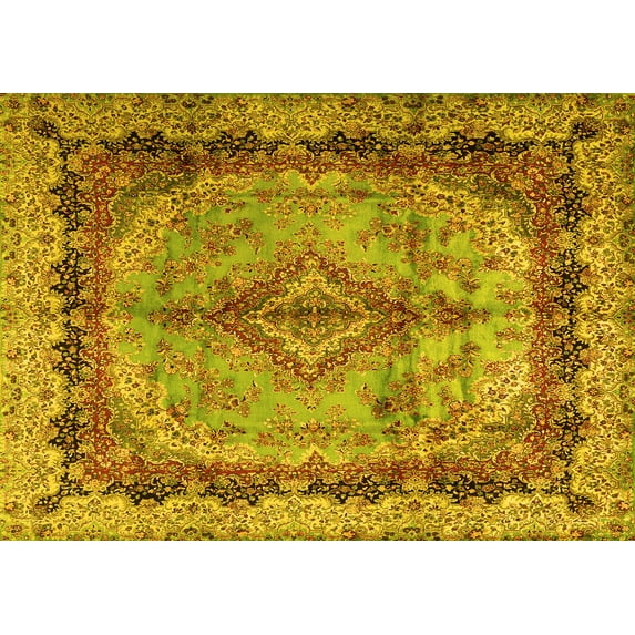 Ahgly Company Machine Washable Indoor Rectangle Persian Yellow Traditional Area Rugs, 8' x 12'