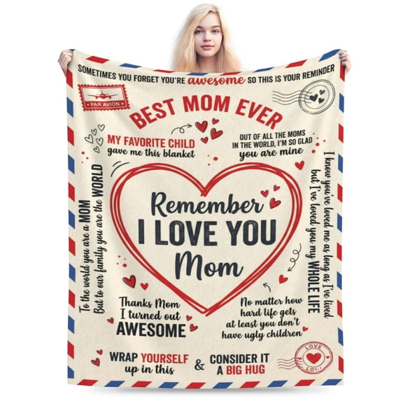 Gifts for Mom Vintage Airmail Flannel Throw Blanket, Super Soft Cozy Fleece Plush Blanket for Couch Bed, Birthday Gift from Daughter Son 50x40