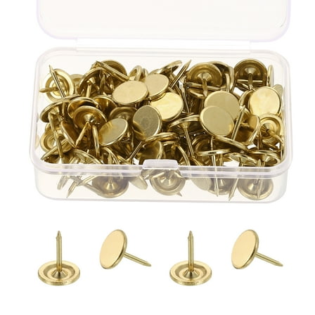 100Pcs Thumb Tacks, 7/16"x1/2" Flat Head Upholstery Push Pins, Gold