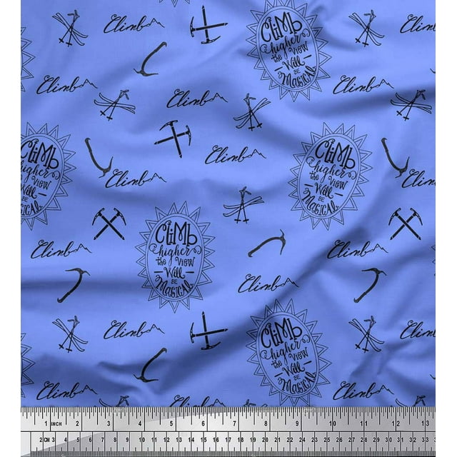 Soimoi Blue Moss Georgette Fabric Hardware Tools & Text Print Fabric by the Yard 42 Inch Wide