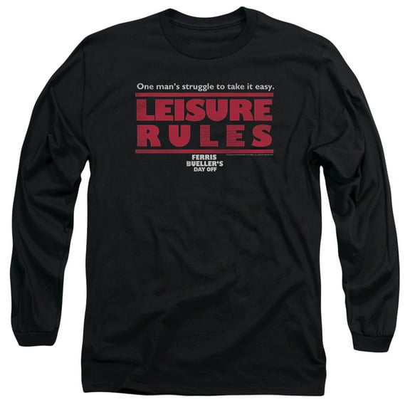 Ferris Bueller Leisure Rules Long Sleeve Adult 18/1 T-Shirt Black
