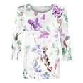 thumbnail image 5 of AOOCHASLIY Women's 2024 Women New T-shirt Mid-length 3/4 Sleeves Blouse Round Neck Casual Floral Printing Tops, 5 of 5