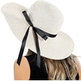 thumbnail image 2 of Womens Floppy Summer Sun Beach Straw Hat, Foldable Wide Brim Hats with Bowknot UPF50, 2 of 7