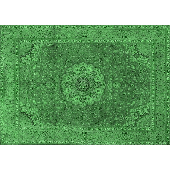 Ahgly Company Indoor Rectangle Medallion Emerald Green Traditional Area Rugs, 5' x 8'