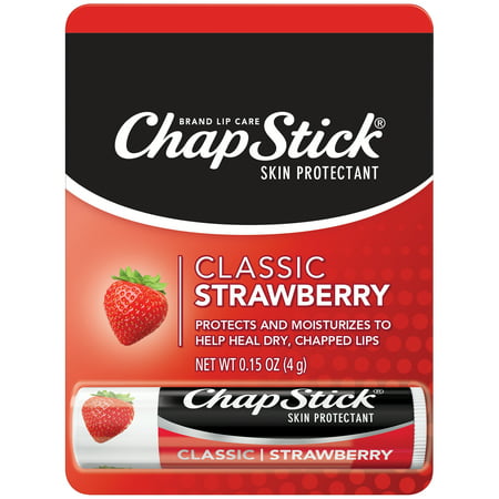 ChapStick Classic (Strawberry Flavor, 0.15 Ounce) Lip Balm Tube, Skin Protectant, Lip Care, (1 Tray, 12 Blister