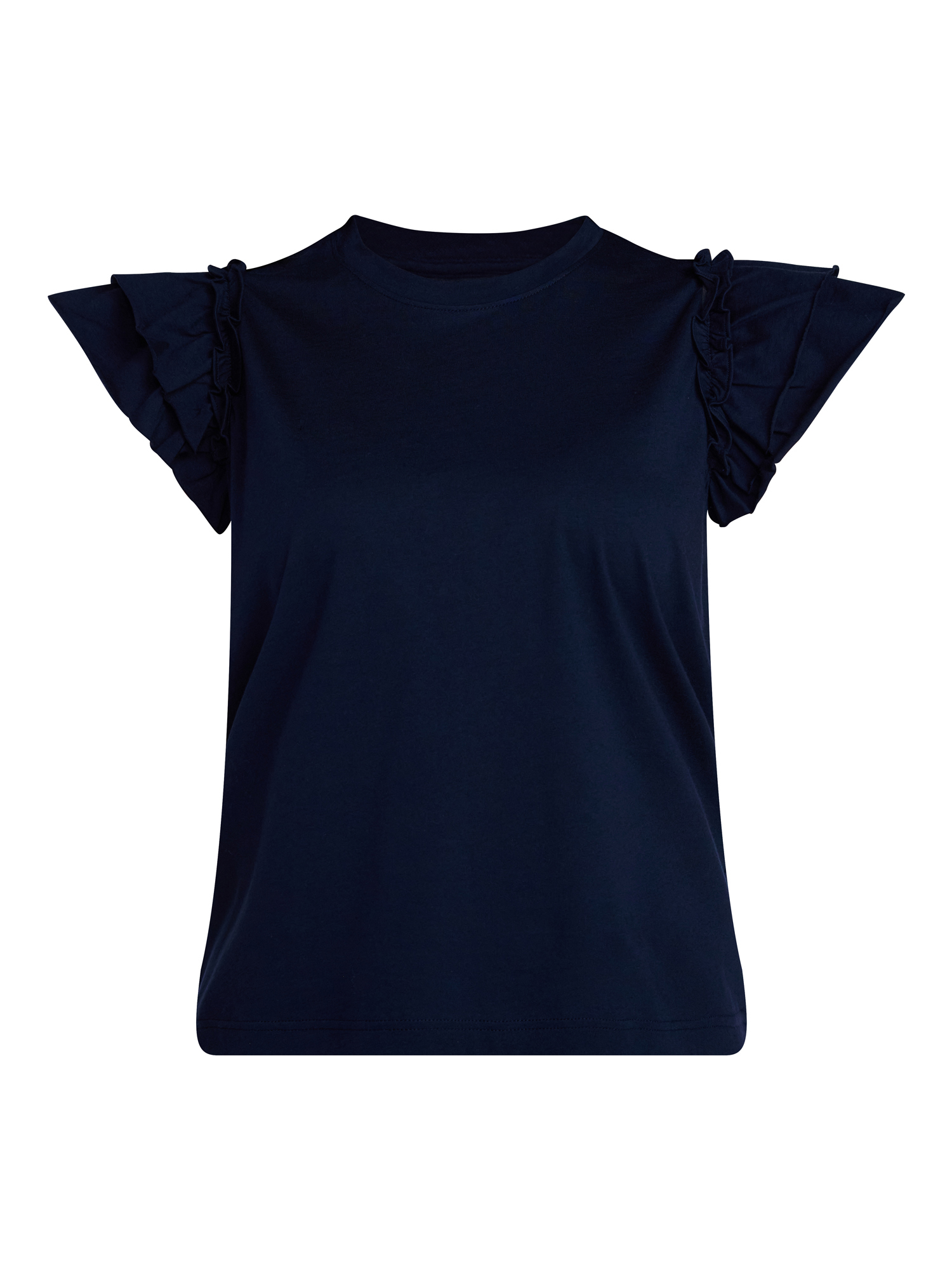 Time and Tru Women's Cotton Crewneck Tee with Ruffle Flutter Sleeves, Sizes XS-XXXL