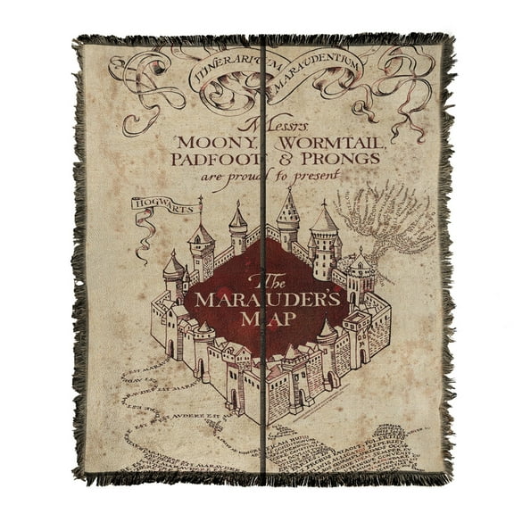Harry Potter Blanket, 50'x60' Folded Map Woven Tapestry Cotton Blend Fringed Throw