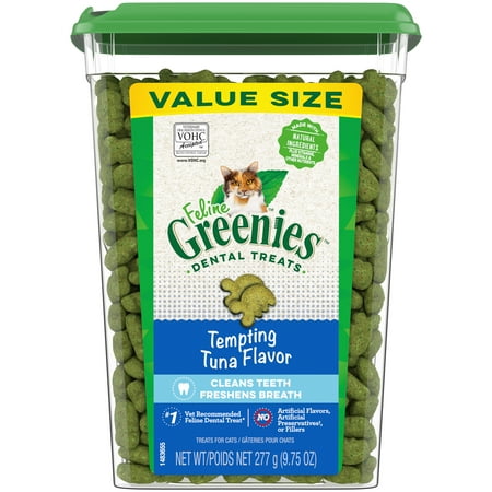 UPC: 0642863111358 | FELINE GREENIES Adult Natural Dental Cat Treats  Tempting Tuna Flavor  9.75 oz. Tub