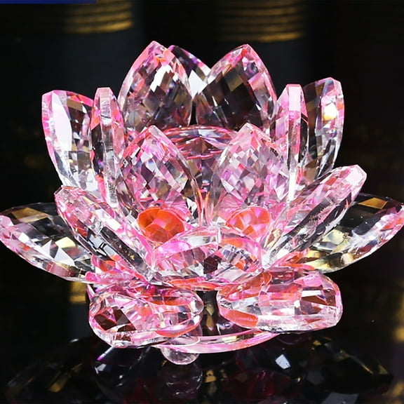 Pink Crystal Lotus Flower Feng Shui Home Decor with Gift Box Artificial Crystal Lotus Flower Figurine Sparkle Wedding Party Decor Paperweight Table Ornaments