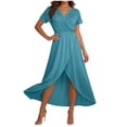 thumbnail image 4 of Viikei Casual Summer Sundress Women Flowy,Women's Wrap V-Neck Short-Sleeve Maxi Dress with High Slit Multiple Colors Light Blue XXL, 4 of 7