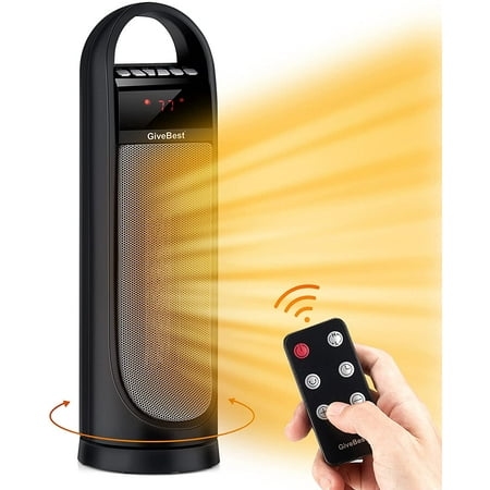 GiveBest Tower Space Heater Indoor Use, 22" Electric Room Heater, Oscillating Floor Heater with Thermostat, Remote, Timer, Tip-Over Protection, Portable Quite Heater for Room Bedroom Office, 1500W