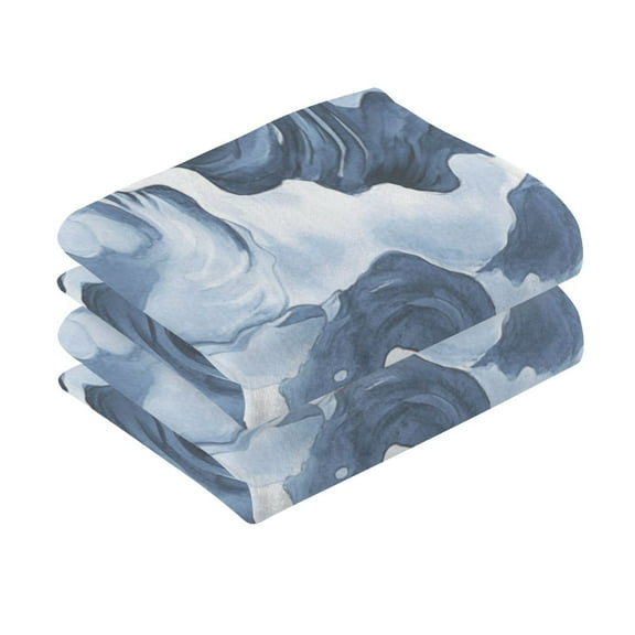 2 Pcs Absorbent Face Towel Bath Hand Towels Soft Breathable Cotton Towel Set for Bathroom Kitchen Hotel Spa Decor Watercolor Waves