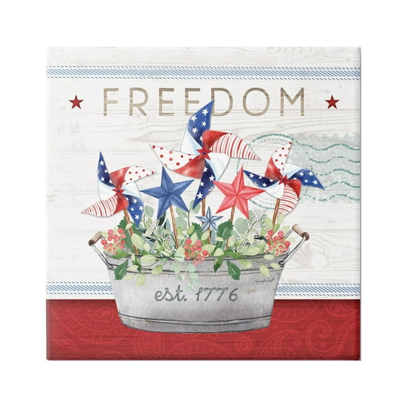 Stupell Freedom Americana Floral Pinwheels Holiday Painting Gallery Wrapped Canvas Print Wall Art