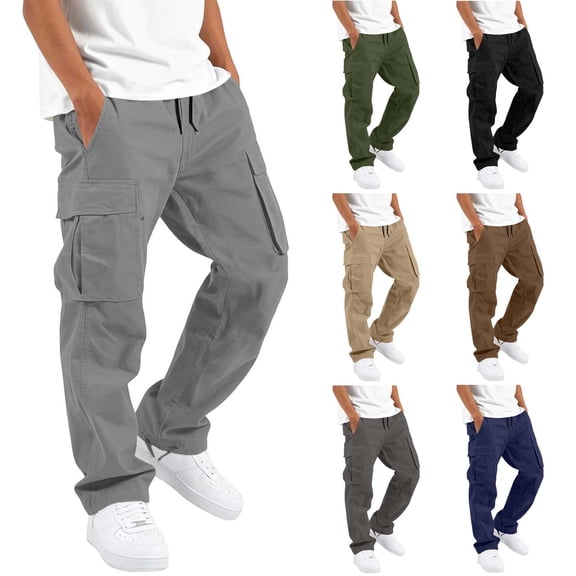 RQYYD Boys Cargo Pants Baggy Pull on Uniform Pants Casual Drawstring Elastic Waisted Open Bottom Straight Leg Trousers with Pockets