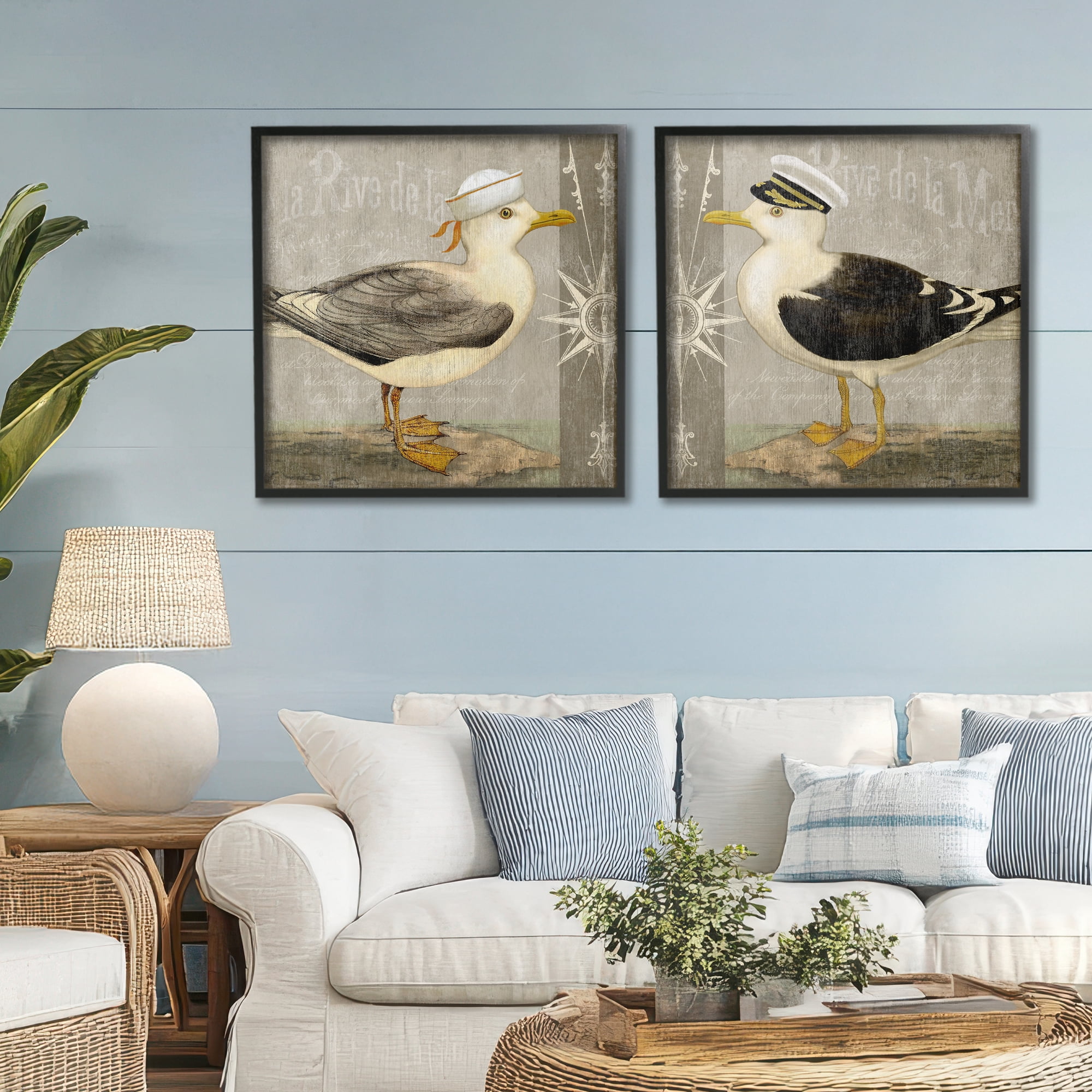 Stupell Industries Little Seagulls with Hats 2 Piece Black Framed Giclee Art Set, design by Suzanne Nicoll