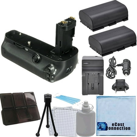 Battery Grip for Canon 5D Mark IV DSLR Camera + 2 LP-E6 Batteries + Car/Home Charger + Deluxe eCostConnection Starter