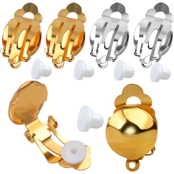 20 Pieces Clip On Earring Converter Non-Pierced Earrings Components with Loop and 20 Pieces Earring Cushions for Earring Making,Sliver and Gold