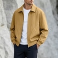 thumbnail image 2 of Jacket for Men Solid Color Long Sleeve Zip Up Regular Fit Casual Turn Collar Lightweight Breathable Daily Outdoor Travel Business Outerwear Coat Tops Gold,XXXXL, 2 of 8